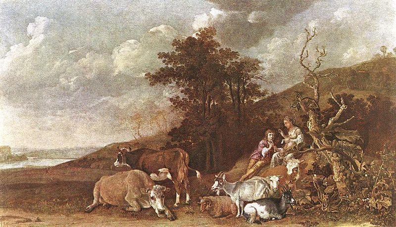 paulus potter Landscape with Shepherdess and Shepherd Playing Flute France oil painting art